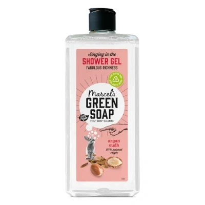 Abbildung von Marcel&#039;s Green Soap Duschgel Argan &amp; Oudh Mikroplastikfrei 100% recycelte Plastikflasche 99% biologisch abbaubar vegan