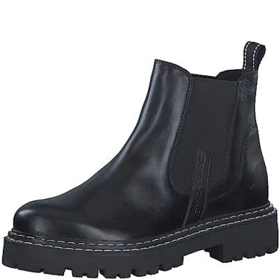 Abbildung von MARCO TOZZI Damen Chelsea Boots aus Leder Blockabsatz, Schwarz (Black/White), 38