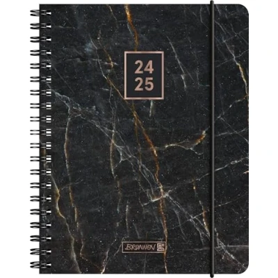 Abbildung von BRUNNEN Schülerkalender (2024/2025) „Black Marble“, 2 Seiten = 1 Woche, A6, 208 Seiten, schwarz