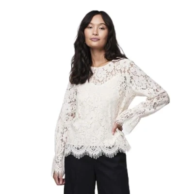 Abbildung von Y.A.S Damen YASPERLA LS LACE TOP S. NOOS Bluse, Whitecap Gray, X Large