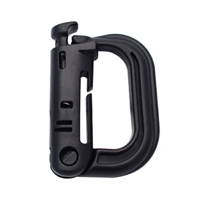 Abbildung von Taktischer Mehrzweck D Ring Grimloc Verriegelungsclip zum Aufhängen, 5 Stück, für Molle Gurtband, Schwarz , 55mm x 37mm
