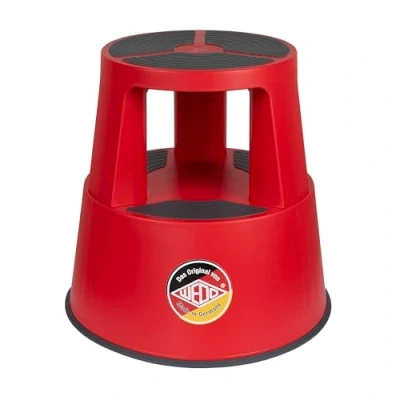 Abbildung von WEDO Rollhocker Super Step aus bruchfestem Kunststoff rollbarer Elefantenfuß Tritthocker, TÜV GS geprüft, Made in Germany, rutschfest Höhe ca. 43 cm, Tragkraft 150 kg, (Rot)