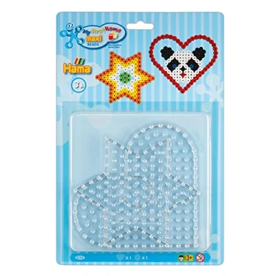 Abbildung von Hama Perlen 8105 Stiftplatten 2er Set für Maxi Bügelperlen mit Durchmesser 10 mm, Motive Herz und Stern in transparent, kreativer Bastelspaß Kinder Jugendliche