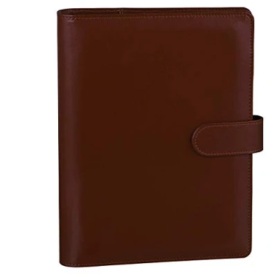 Abbildung von HAUTOCO A5 Binder, PU Leder Ringbuch Abdeckung, Nachfüllbar Budget Notizbuch Planer Organizer Binder für Reisearbeit und Organizer, Braun