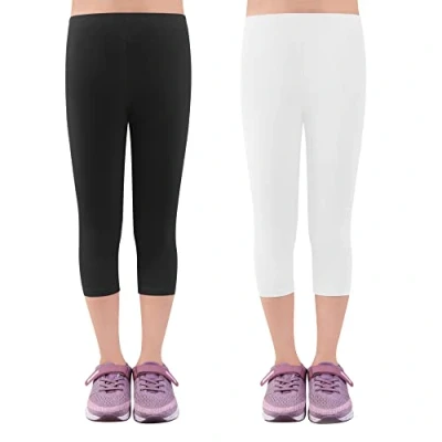 Abbildung von L&amp;K II 2er Pack Mädchen Leggings 3/4 Hose Capri aus Baumwolle Schulkleidung Schwarz Weiß 134/140 2723