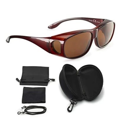 Abbildung von FALINGO Sonnenüberbrille Überzieh Sonnenbrille polarisiert CLASSIC EDITION UV 400 (Braun, Braun)
