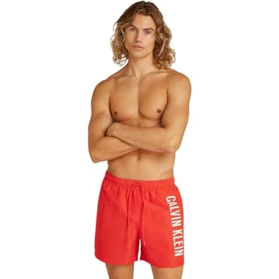 Abbildung von Calvin Klein Herren Badehose Medium Drawstring mit Tunnelzug, Rot (Flaming Chili), M