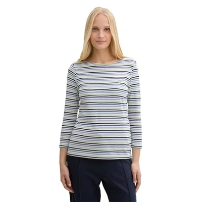 Abbildung von TOM Tailor MIT Streifenmuster Langarmshirt, Damen, Größe: XL, Blue green regular stripe