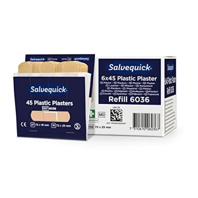 Abbildung von Cederroth Salvequick Kunststoffpflaster Einfach anzubringen, flexibel und praktisch in der Anwendung Allergiegetestete Pflaster 270 pro Box