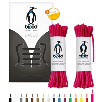 Abbildung von biped LACES 2 Paar runde Schnürsenkel aus Baumwolle ø mm dünn Premium Rundsenkel für Lederschuhe und Stiefel reißfest waschbar made in EU z2900(pink,90 cm)