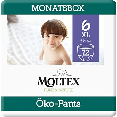 Abbildung von Moltex Pure &amp; Nature Öko Pants Größe 6 XL (+14 kg) Monatsbox 72 Bio Windeln