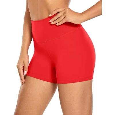 Abbildung von CRZ Yoga Naked Feeling Damen Radlerhose Blickdicht Hohe Taille Kurze Sporthose Sommer Shorts für Gym Sport 10cm Tiefrot 36