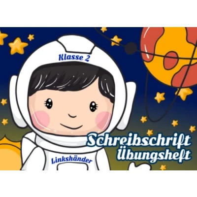 Abbildung von Schreibschrift Übungsheft Klasse 2 für Linkshänder A5 quer Motiv Weltall: Schulausgangsschrift SAS schreiben lernen