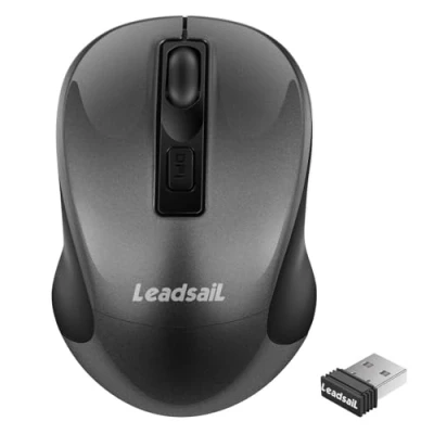 Abbildung von LeadsaiL Kabellose Maus, 1600DPI, 2,4 GHz mit USB Empfänger, 4 Tasten, Leises Klicken und Scrollen, 15 Monate Akkulaufzeit, Kompatibilität Mehreren Geräten Grau