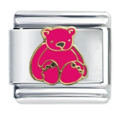 Abbildung von Quiges 9mm Italian Style Charm Modell Edelstahl rosa Bär für Italien Armbänder
