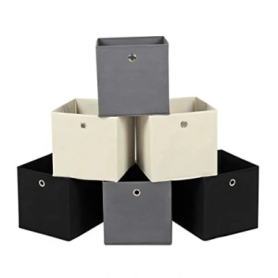 Abbildung von SONGMICS Aufbewahrungsbox, 6er Set, faltbare Stoffbox, Faltbox aus Vliesstoff, Würfel, Aufbewahrungskorb, Organizer für Spielzeug, Kleidung, 2 grau, schwarz, beige RFB06GHM