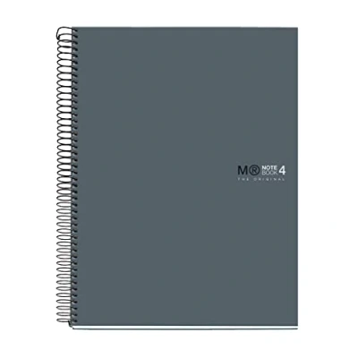 Abbildung von Miquelrius Notizbuch A4 (210 x 297 mm), Notebook The Original Colours, 120 Blatt 90 g/m² und 4 Farbstreifen, Raster 5 mm, Loch Stanzung, Hardcover, Farbe Graphit