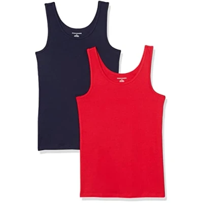 Abbildung von Amazon Essentials Damen Tanktop schlanke Passform, 2er Pack, Marineblau/Rot, XL