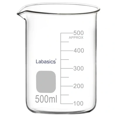 Abbildung von Labasics Glasbecher, 1er Pack Borosilikatglas Graduierter Tiefform Griffinglasbecher mit Ausgießer, 500 ml, Hochtemperaturbeständig, Laborgebrauch