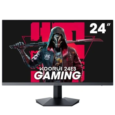 Abbildung von KOORUI 24 Zoll Gaming Monito 165Hz, IPS, 1080p, 1ms, kompatibel FreeSync G sync, Rahmenlos, HDMI, DisplayPort, Neigungsverstellbar, Augenpflege, VESA Wandmontage, schwarz