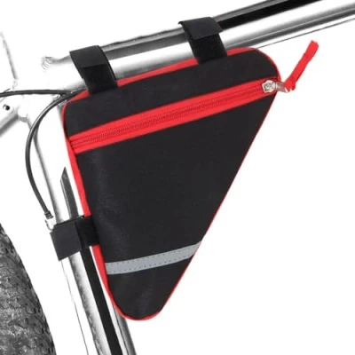 Abbildung von QitinDasen Fahrrad Dreiecktasche, wasserdichte Vorderrohr Rahmentasche, Doppelseitige Reflektierende Dekoration Macht Nachtfahrten Sicherer (Rot)