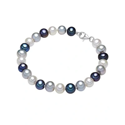 Abbildung von Valero Pearls Damen Perlenarmband Süßwasser Zuchtperlen 7 8 mm Potato weiß/silber/blau 925 Sterling Silber Armband geknotet Multicolor