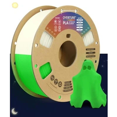 Abbildung von OVERTURE PLA 1.75mm 3D Drucker Filament, 1kg Pappspule (2.2lbs), Maßgenauigkeit +/ 0.02mm, Passen die meisten FDM (Nachleuchtend Grün)