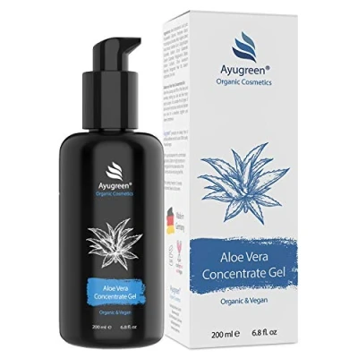 Abbildung von Aloe Vera Gel BIO 200ml, vegan, in Glasflasche Mit 100% reinem Saft Naturkosmetik Made Germany für Gesicht, Hals, Dekollete, Körper