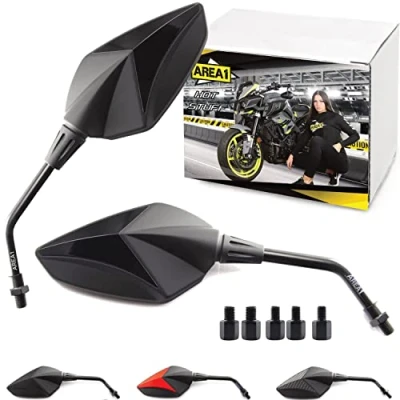 Abbildung von Area1 Premium Rückspiegel Spiegel Paar e geprüft, schwarz, M10 Rechts+Linksgewinde. kompatibel mit MT03 MT07 MT09 MT10 MT125 Tracer XT 1200 Tenere FZ6 FZ8 FZ1 XJ6SP Vmax Xmax Nmax WR