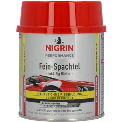 Abbildung von NIGRIN Performance Fein Spachtel, härtet ohne Rissbildung, glättet Kratzer und Unebenheiten, 245 g inkl. 5 Härter