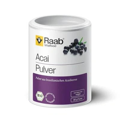 Abbildung von Raab Vitalfood Bio Acai Pulver mit Polyphenolen &amp; Anthocyanen, vegan, glutenfrei, Beeren aus Brasilien, ohne Zusätze, 1x 80 g Dose