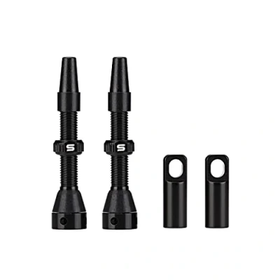 Abbildung von FOMTOR Tubeless Presta Ventilschaft, Aluminiumlegierungsschäfte mit Value Core Remover Tool und Ventilschaftkappen passend für die meisten schlauchlosen Fahrradfelgen (Schwarz, 40MM, Paar)