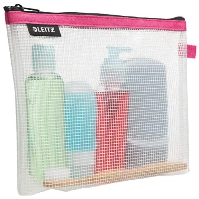 Abbildung von Leitz WOW Traveller Zip Kosmetiktasche, Transparent, Wasserabweisend, Ideale Waschtasche für unterwegs, Maße (BxHxT): 24 x 17 3 cm, Pink, 40140023