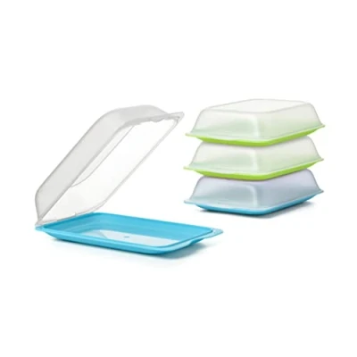 Abbildung von TATAY Set mit 4 Aufschnittbox Fresh MAXI, BPA frei, wiederverwendbar, Stapelbar, Spülmaschinen und Mikrowellenfest, Blaue Grüne Farben. Maßnahmen 17 x 6,2 25,2 cm