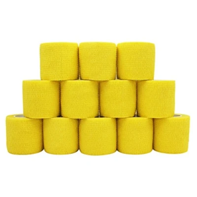 Abbildung von COMOmed 12 Stück Kohäsive Bandage Fixierbinde Selbsthaftend Elastisch 5 cm breit x 4,5 Meter dehnbar,Wundverband, Verband Hand, Elle, Knie, Fuß, Gelenkte, Fingerverband, Pflasterverband, Gelb