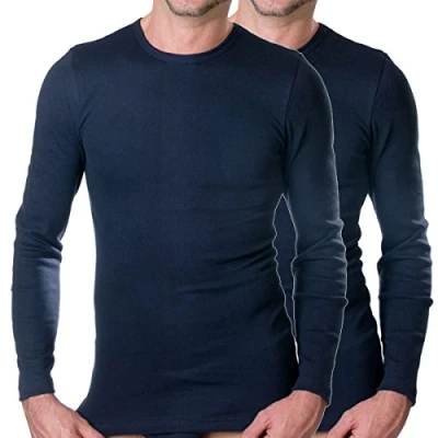 Abbildung von HERMKO 3640 2er Pack Herren Langarm Shirt (Weitere Farben) aus 100% Bio Baumwolle, Größe:D 6 = EU L, Farbe:Marine