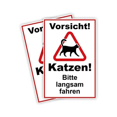 Abbildung von 2 Stück XXL Vorsicht ! Katzen bitte langsam fahren Schild 30 x 40 cm aus stabiler PVC Hartschaumplatte 5mm mit UV Schutz von STROBO