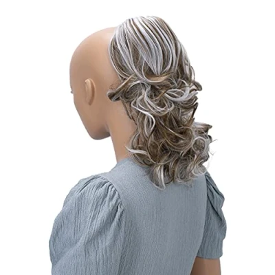 Abbildung von CAISHA 30cm Haarteil Mia Zopf Haarverlängerung mit Kordelverschluss Voluminös Gewellt Hellbraun Grau Mix PH222