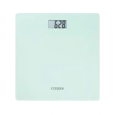 Abbildung von CITIZEN HMS324 Weiße/schwarze digitale Körperwaage. schlankes Design, vergleichbar mit früheren Messergebnissen, Design sofortiger Gewichtsmessung, LCD Display und Hartglas