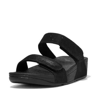 Abbildung von Fitflop Damen Lulu Adjustable Shimmerlux Slides Schiebe Sandalen, Alles schwarz, 36 EU