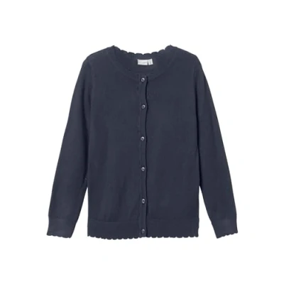 Abbildung von NAME IT Mädchen NKFVAMONE LS Knit Card K NOOS Strickjacke, Dark Sapphire, 158/164