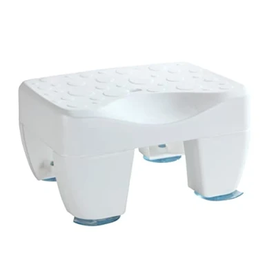 Abbildung von WENKO Badewannenhocker Secura, rutschsicherer Badewannensitz mit strukturierter Oberfläche aus robustem Kunststoff, Sitzhocker belastbar bis max. 150 kg, Wasserablauf, 40 x 21 31 cm, Weiß