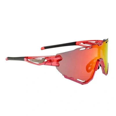Abbildung von SWISSEYE Mantra Sportbrille (100% UVA , UVB und UVC Schutz, verstellbarer Nasenbereich &amp; gummierte Bügelenden, splitterfreies Material TR90, inkl. Etui, Mikrofaserbeutel), shiny laser red
