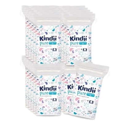Abbildung von Kindii Pure Baby Pads 100% Baumwolle Große quadratische für empfindliche Haut Ersetzt Feuchttücher Weich weiche Kanten kein Ausfransen 60 Stück.