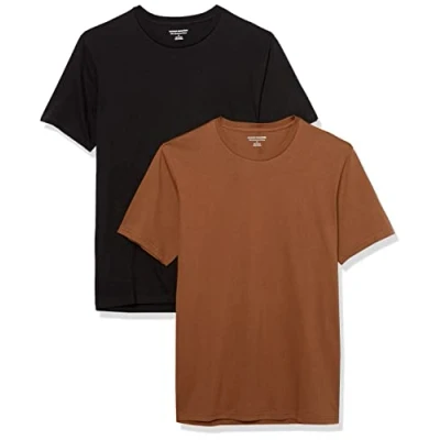 Abbildung von Amazon Essentials Herren T Shirt mit kurzen Ärmeln und Rundhalsausschnitt in schmaler Passform, 2er Pack, Braun/Schwarz, XL