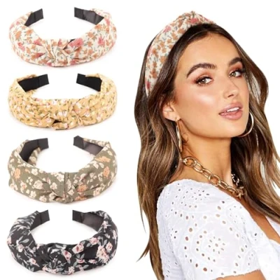 Abbildung von DRESHOW Haarreifen Damen Mädchen 4 Stück Verknotet Stirnband Haarreif Boho Breite Haarbänder Anti Rutsch