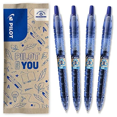 Abbildung von PILOT Bottle 2 Pen Gel 0.7, Gelschreiber, Hergestellt aus recyceltem Kunststoff, (Blau), mittlere Spitze, 1 stück (4er Pack)