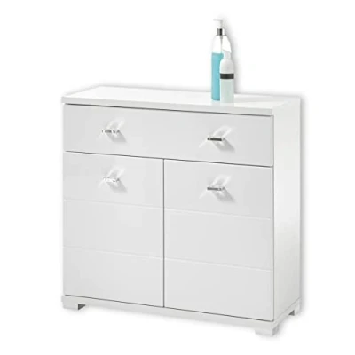 Abbildung von POOL Badezimmer Kommode mit Schublade in Weiß Moderner Badezimmerschrank Bad Schrank viel Stauraum 76 x 73 31 cm (B/H/T)