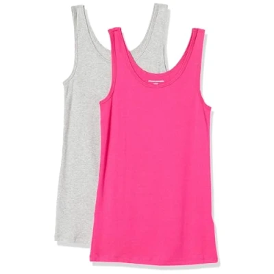 Abbildung von Amazon Essentials Damen Tanktop schlanke Passform, 2er Pack, Grau Meliert/Kräftiges Rosa, M