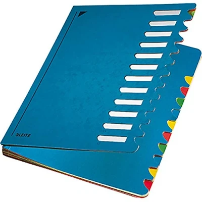 Abbildung von Leitz Pultordner, A4, 12 Fächer, Farbige Trennblätter, 3 Sichtlöcher, Karton, Blau, 59120035